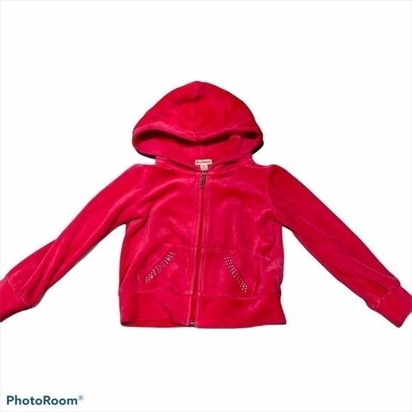 JUICY COUTURE Pink Velour Girls Hoodie size XS 4/5 Y2K - Picture 3 of 5